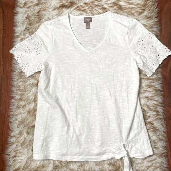 Chicos lace sleeve slub V neck tee - Picture 3 of 8